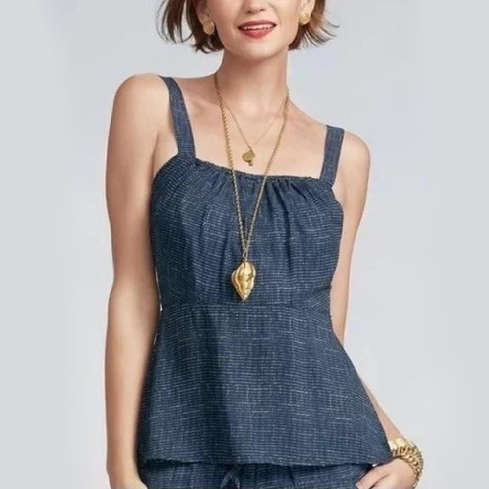 CAbi Style #403 Blue Dotted Peplum Tank Top